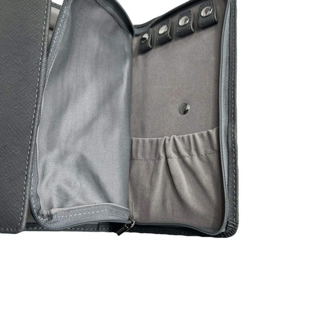 CASE ELEGANCE GRAY SAFFIANO LEATHER TRAVEL JEWELRY ORGANIZER WALLET CASE NWOT